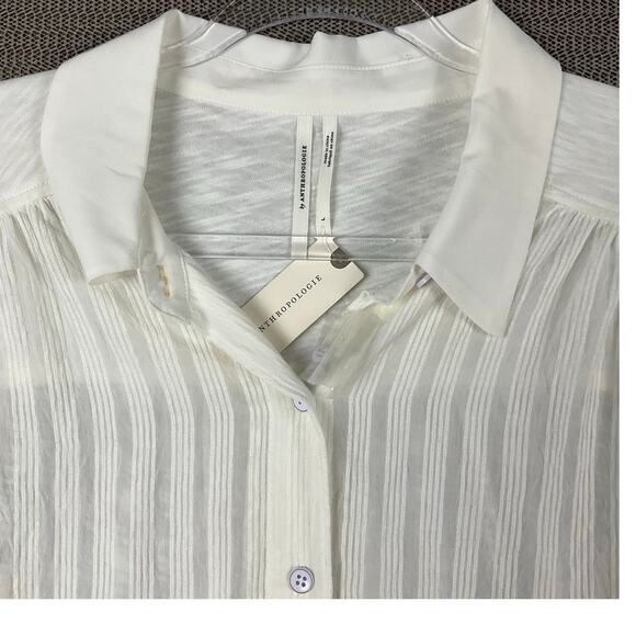 ANTHROPOLOGIE Oakley Gauze Shirt Top Button Down Ivory White NWT NEW Lg Peasant - Picture 7 of 16